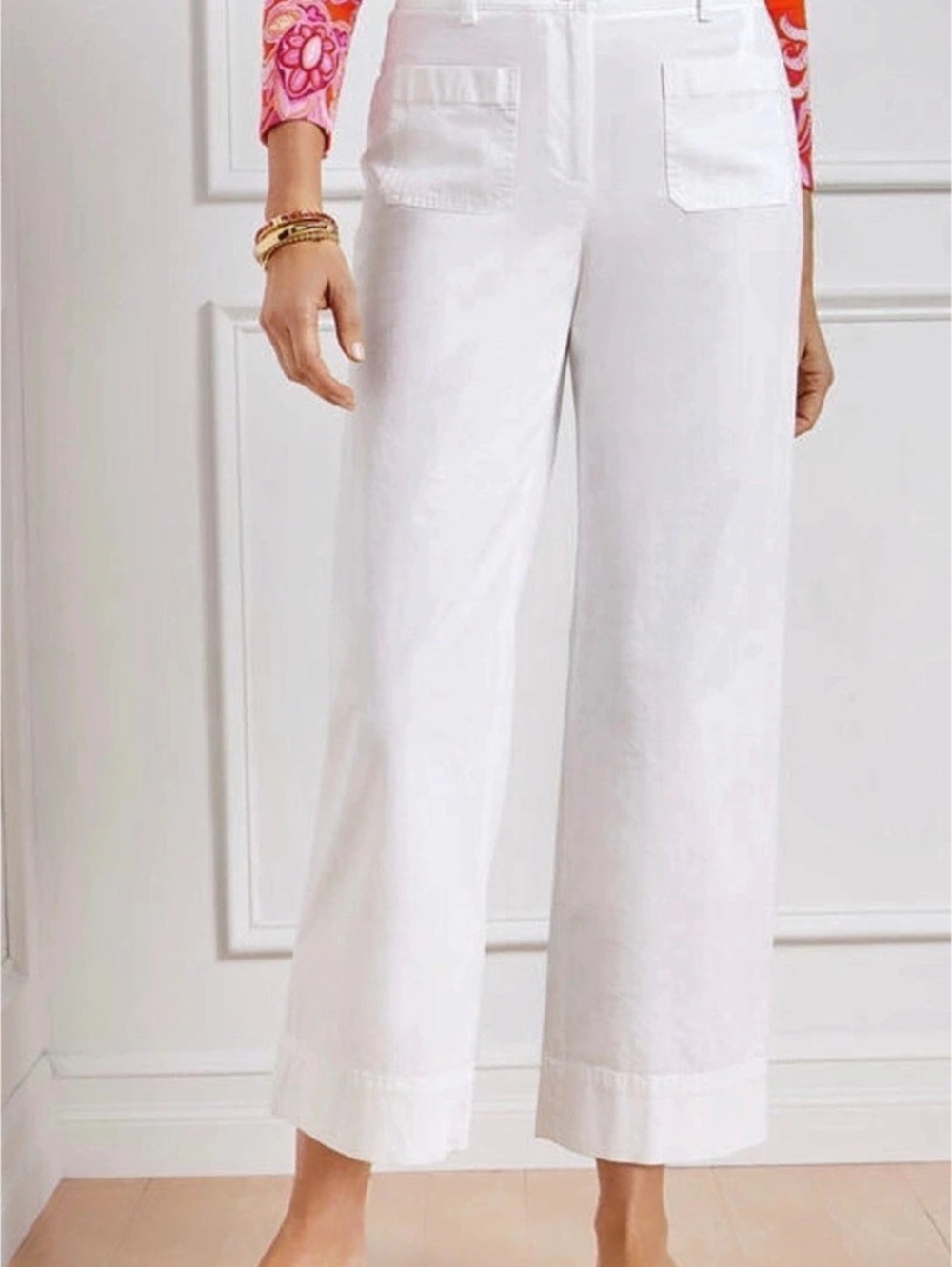 Talbots Pocket Pants Khaki White Wide Leg Pants Size 8P